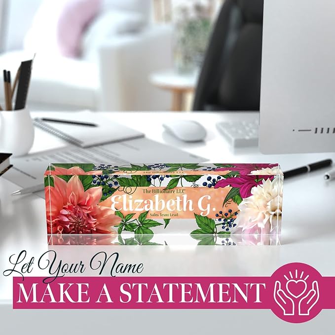 Desk Name Plate Personalized, Custom Name Plates 2½/x8 Inches, Thick Crystal-Clear Acrylic, Gift Box, Office Desk Decor. USA Made by ACRYLUXE (Haute)