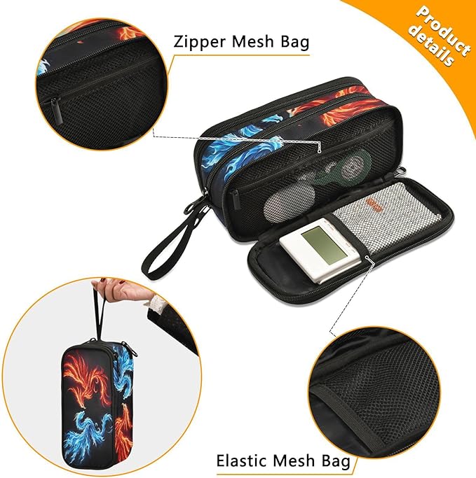 Dragon Phoenix Pencil Case Box Boys Girls Large Pencil Pouch with Zipper Compartments Big Capacity Stationery Pen Bag Organizer for Kids Teens Adults School