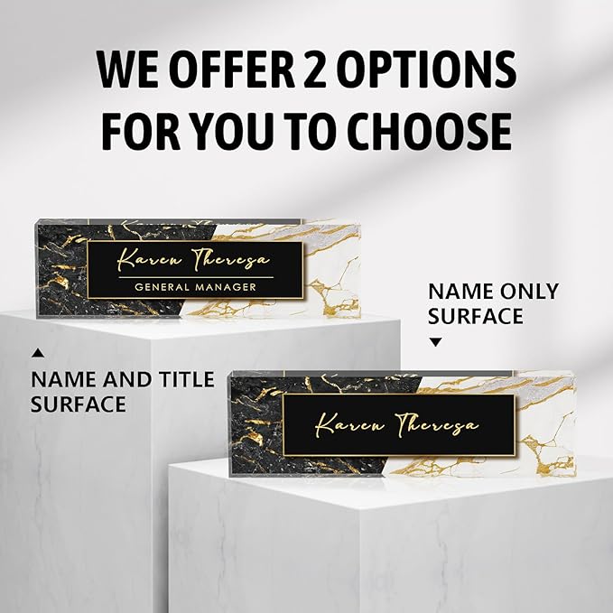 Custom Office Name Plate, Personalized Gifts for Men, Appreciation Gifts for Employee Coworkers Boss Teacher, Office Desk Accessory (Black Marble)