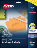 Avery Glossy Clear Address Labels, Sure Feed Technology, Laser/Inkjet, 1" x 2-5/8", 300 Labels, 5 Packs (6521)