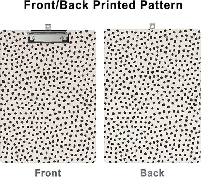 Clipboard Design Decorative Wood A4 Letter Size Clip Boards for Classroom Office, Standard Size 9" x 12.5" with Low Profile Metal Clip - Spots Leopard