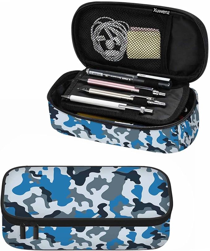 Camouflage Pencil Case Blue Gray Classic Style Pencil Bag Pouch Box Organizer for College School Students Boy Girl