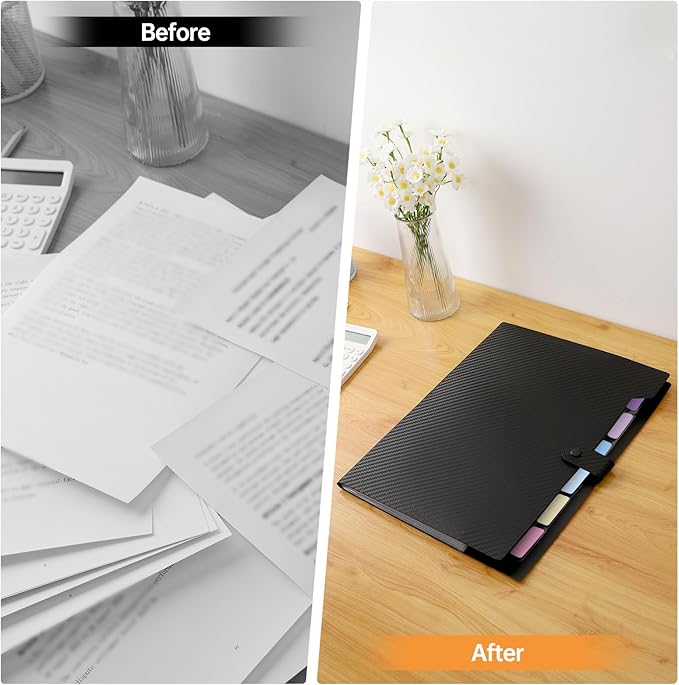 Expanding File Folder with 8 Pockets, Accordion File Organizer Folder with Labels, Portable Folders for Documents, School Office Supplies, Letter A4 Size, Black