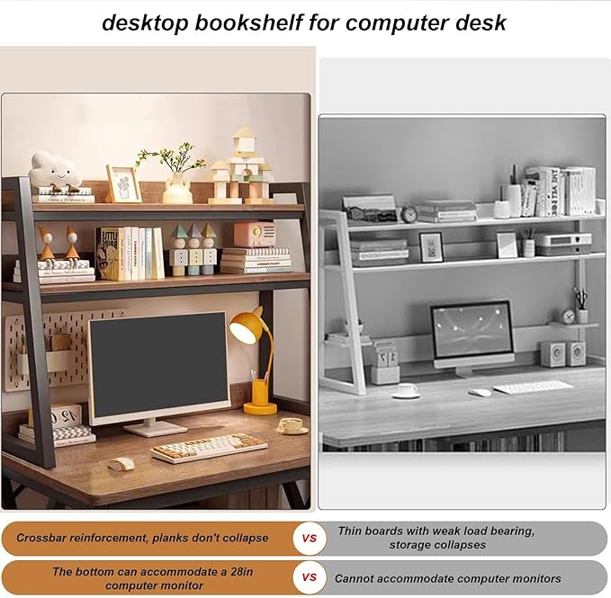 FPIGSHS Desktop Hutch Shelf，2-Tier Computer Desktop Bookcase Desk Organizer Shelf for Top Multipurpose Countertop Display Storage Rack for Home Office Dorm Use (115cm/45.2in)