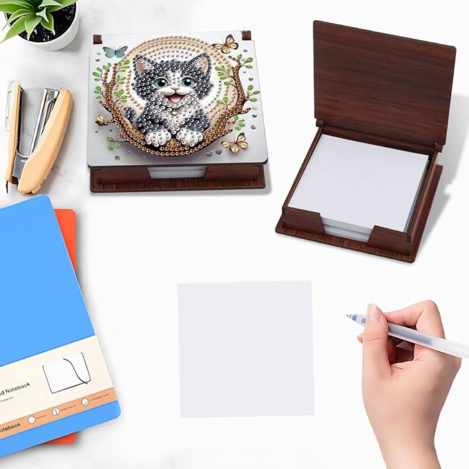 Cat Diamond Painting Kit Note Box,Memo Paper Storage Box Diamond Art,Sticky Note Holder Diamond Art,Diamond Painting Memo Pad For Office Desk. (Cat)