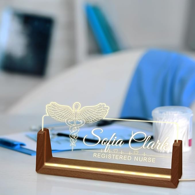 Desk Name Plate Personalized, Custom Office Light Up Name Plate for Doctor Nurse, Desk Decorations for Women Men Office, Employee Appreciation Gifts for Doctors Nurses Coworkers