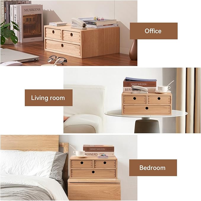 Kirigen Natural Wooden Desktop Organizer - Office Supplies Filing Tidy Storage Shelf - Storage Cabinet/Jewelry Organizer with 3 Drawers (NA, 2-Layer &3 Drawers)