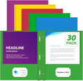 Two Pocket Folders, PANDRI 30 Pack Two Pocket Folders with Prongs, Designed for Office and Classroom, Assorted 5 Colors 2 Pocket 3 Prong Folders