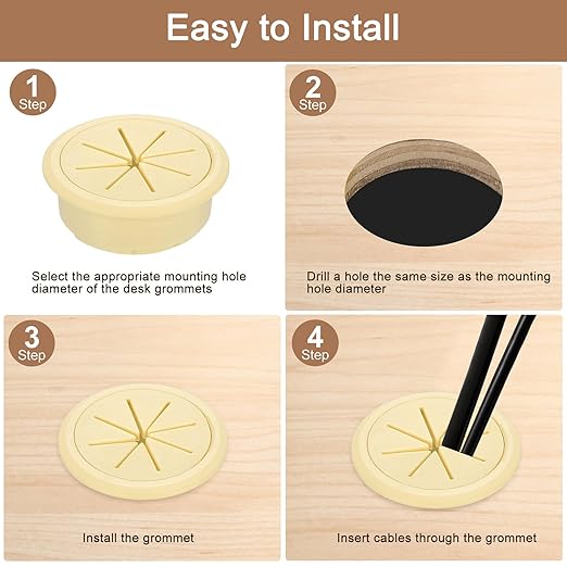 uxcell 2 Pcs Desk Grommet, 2.09 inch 53mm Desk Cable Hole Cover Wire Hole Insert for Home Office Table Cabinet Cord Organizer, Beige