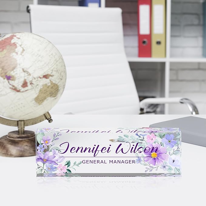 Name Plate for Desk-Personalized Name Plates for Desk-Name Plate Personalized for Office-Gifts for Teacher Boss Employee Appreciation Office Desk Decor (purple B), MYDZBJMT1009