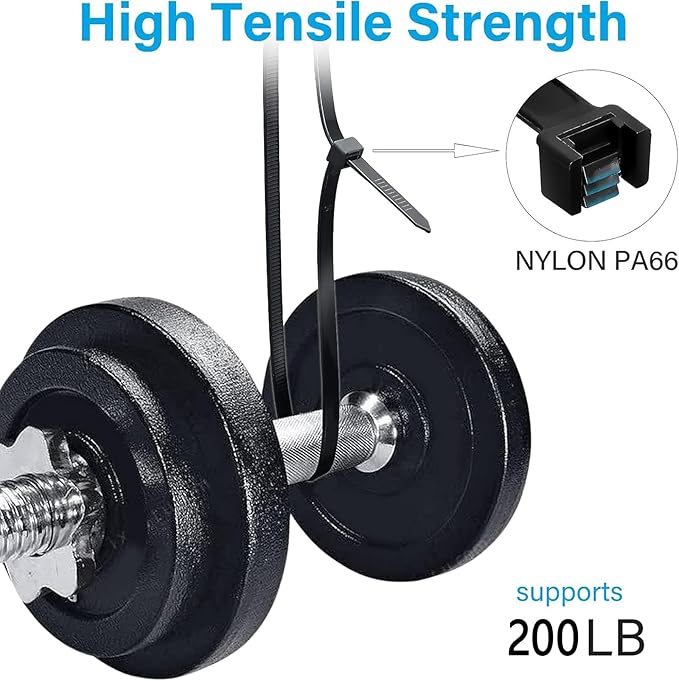 Heavy Duty Cable Ties 24 Inch 50 Pack, UV Resistant Outdoor Zip Ties with 200 lbs Tensile Strength, Self-Locking Black Nylon Ties for Indoor Outdoor Electrical Wiring, Gardening QCSJALM