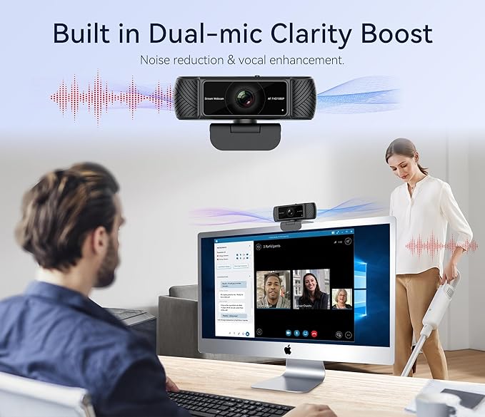 Amdony Streaming Webcam for PC - 1080P HD Webcam with Microphone, Privacy Cover, AutoFocus, Noise Cancellation, Auto Light Correction, USB Computer Web Camera, Plug and Play, for Laptop, Desktop, Mac