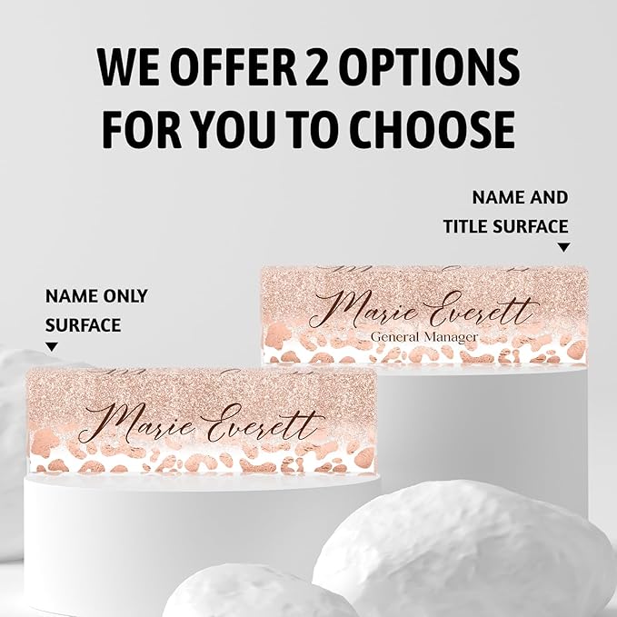 Custom Name Plate for Desk | Personalized Desk Name Plate | Personalized Boss Employee Appreciation Gifts | Acrylic Name Plate Office Desk Accessories (A-Rose Gold Leopard Print)