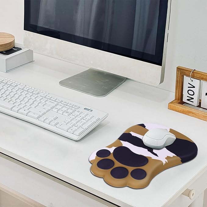 L-SPOUTTO Ergonomic Mouse Pad with Wrist Rest,Cute Cat Paw Mousepad Wrist Support,Comfortable Massage Design Computer Pain Relief Mouse Pad with Non-Slip PU Base for Desk Laptop Gaming,Tortoiseshell