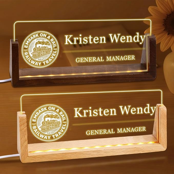 Ships Next Day, Custom Logo Name Plate for Desk - Business Light Up Acrylic Desk Name Plate Personalized Elegant Office Gifts for Boss Coworker Employee Appreciation Gifts, Office Decor for Women Men