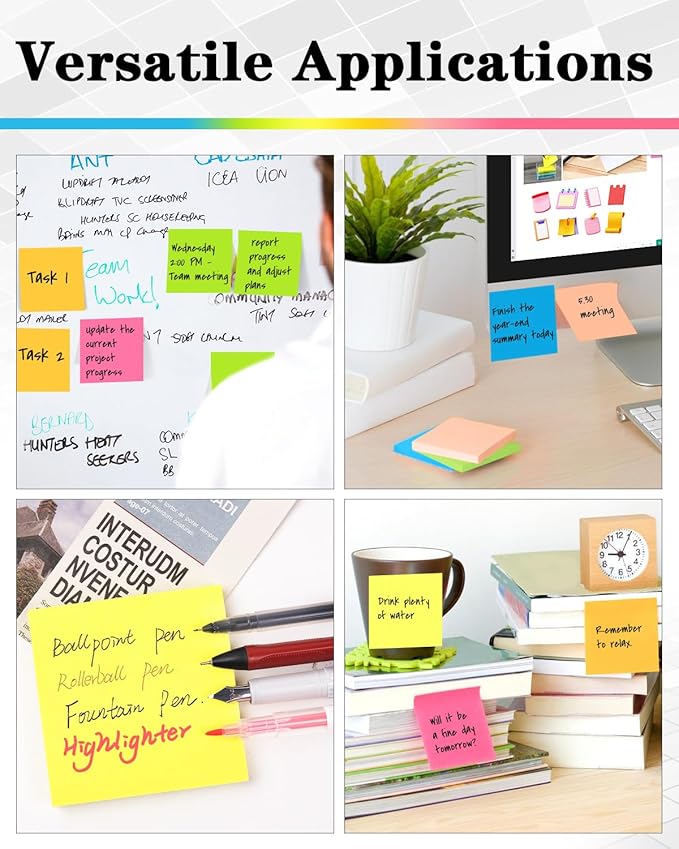 Weliu Sticky Notes 3x3 Inches, Self-Stick 48 Pads Bulk, 100 Sheets/Pad, 6 Bright Colors, Adhesive Notes for Home, School, Office, Use on Walls, Doors, Windows