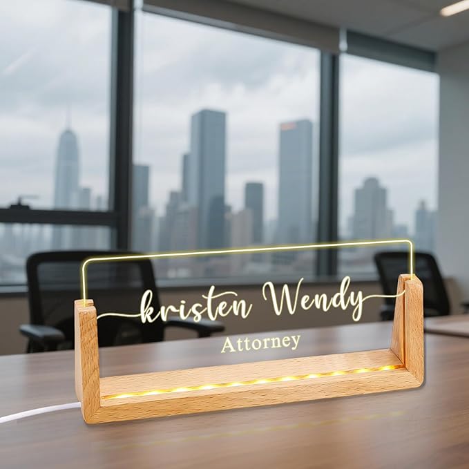 Ships Next Day, Custom Name Plate for Desk - Business Light Up Acrylic Desk Name Plate Personalized Elegant Office Gift for Boss Coworker Teacher Employee Appreciation Gift, Office Decor for Women Men