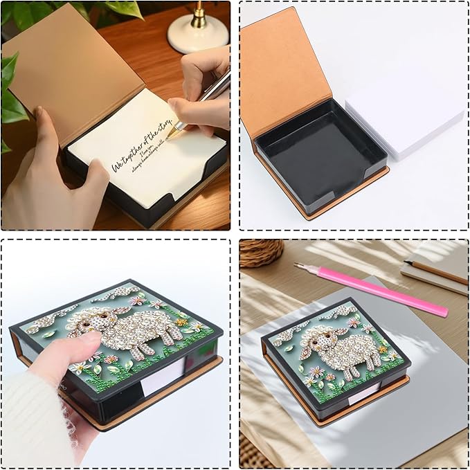 Sheep Diamond Painting Kit Note Box,Memo Paper Storage Box Diamonds Art,Sticky Note Holder Diamonds Art,Diamond Painting Memo Pad For Office Desk. (Sheep)