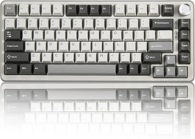 YUNZII B75 PRO Wireless Mechanical Keyboard,75% Layout with Knob,Hot Swap Gasket Custom Structure,Creamy Pre-lubed Switches,RGB Backlit,Bluetooth/Type-C/2.4G for Win/Mac(Cocoa Cream V2 Switch,Grey)