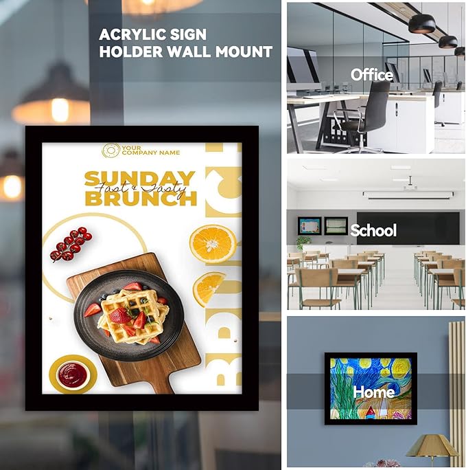 8.5" x 11" Acrylic Sign Holder Wall Mount, Plastic Magnetic Display Frame With Tape,Clear Plexiglass Self-adhesive Plastic Display Frame, Door/Window Sign Holder 3 pack No Drilling
