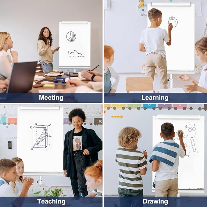 TSJ OFFICE Mobile Standing Whiteboard - 40 x 26 Inches Dry Erase Magnetic White Board with Stand Flipchart Easel Height Adjustable