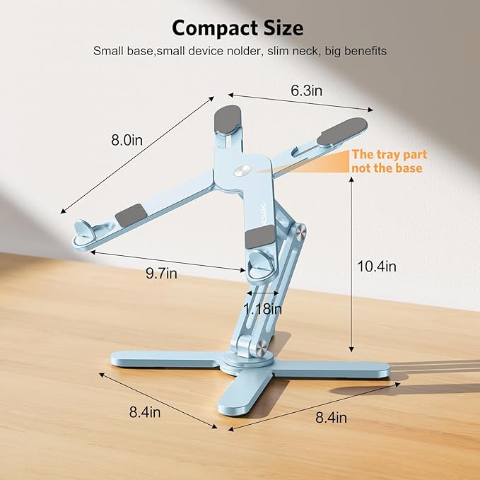 OMOTON 360 Rotating Laptop Stand Riser for Desk, Ergonomic Foldable Computer Stand Adjustable Height Angles for Collaborative Work, Easy Storage Fit Macbooks,All Laptops up to 16 inches,Sky Blue