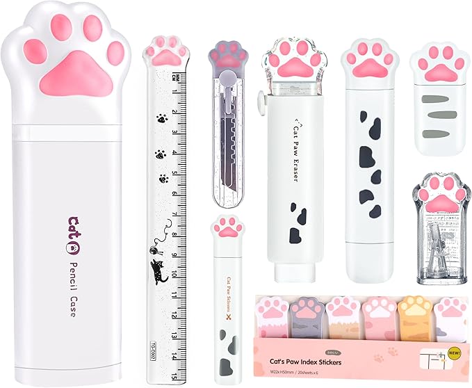 PANDENNER Cute School Supplies, Cute Stationary,Birthday Party Favors Set,Including Pencil Sharpener,Eraser, Correction Tape, Ruler, Mini Scissors,Utility Knife, for Cute School Supplies