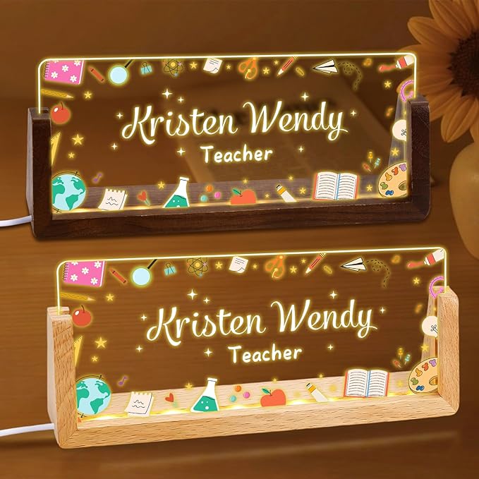 Ships Next Day, Personalized Teacher Name Plate for Office Desk - Teacher desk must haves, Custom Light Up Acrylic Desk Name Plate Teacher Appreciation Gifts, The Office Gifts for Teacher Office Decor