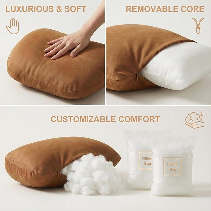 2PCS Car Pillow for Car Neck Pillow for Driving Seat Lumbar Support Soft Cushion with Extra Filling Accessories Back Support for Travel Nap and Trips Sleeping(Brown, Head)