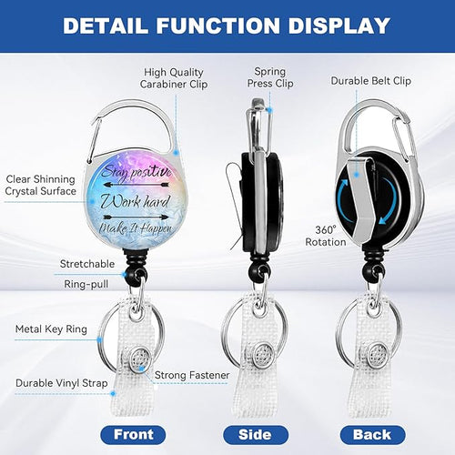 2 Pack Stay Postive ID Badge Holder with Heavy Duty Retractable Reel Keychain for WomenStudents,Teachers, Nurses, Office Use
