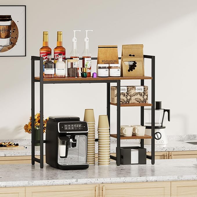 Snughome Desk Shelf, 31.9" Desktop Organizer Shelf, Desk Hutch for Computer Monitor, 4 Tier Desk Top Display Rack, Wood Desktop Bookshelf Storage Rack for Home Office Dorm, Rustic Brown