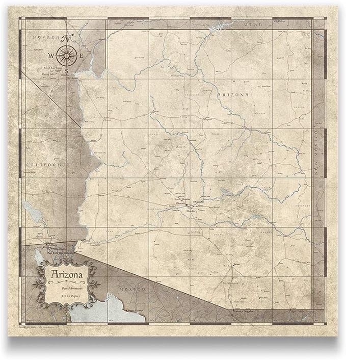 Push Pin Arizona Map Board - With Push Pins to Mark Arizona Travel - Handmade in Ohio, USA - Design: Rustic Vintage