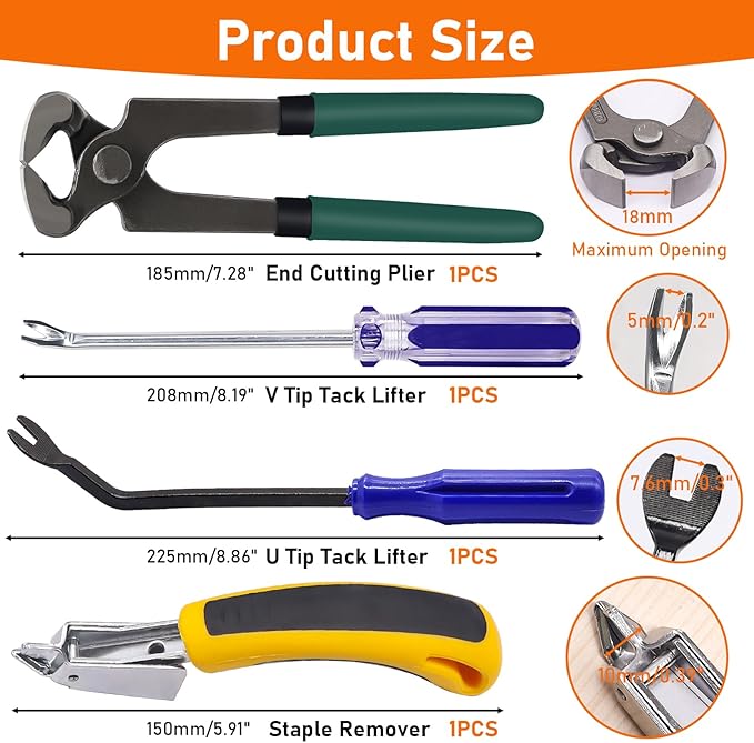 Hmknana 4Pcs Upholstery and Construction Staple Remover Tools Set - Nail Tack Remover, U Tack Lifter, End Cutting Plier, Carpet Remover Tool for Furniture Floor Craft Project Photo Frame