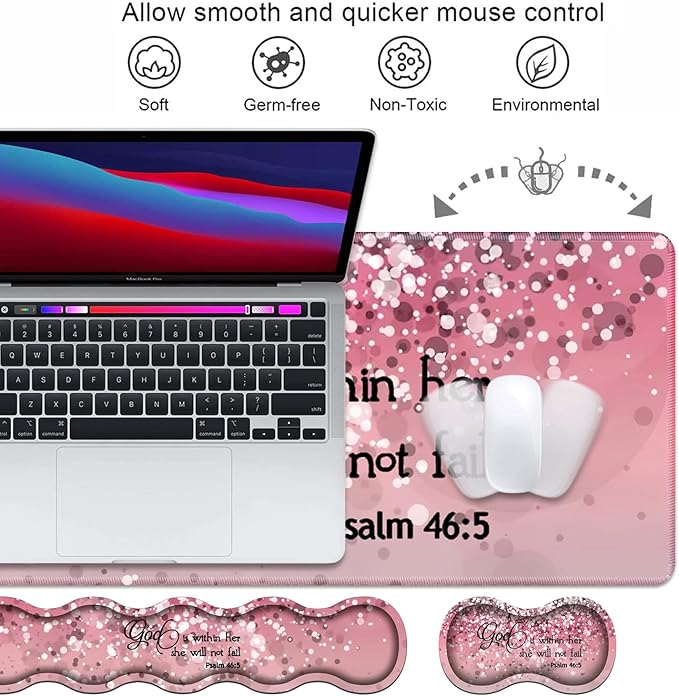 Ergonomic Keyboard Wrist Rest & Mouse Pad Wrist Rest Set,Large XXL Gaming Desk Mat 31.5"x 11.8",Memory Foam, Easy Typing Pain Relief,Multifunctional Desk Mat for Office & Home,Bible Verses Psalm 46:5
