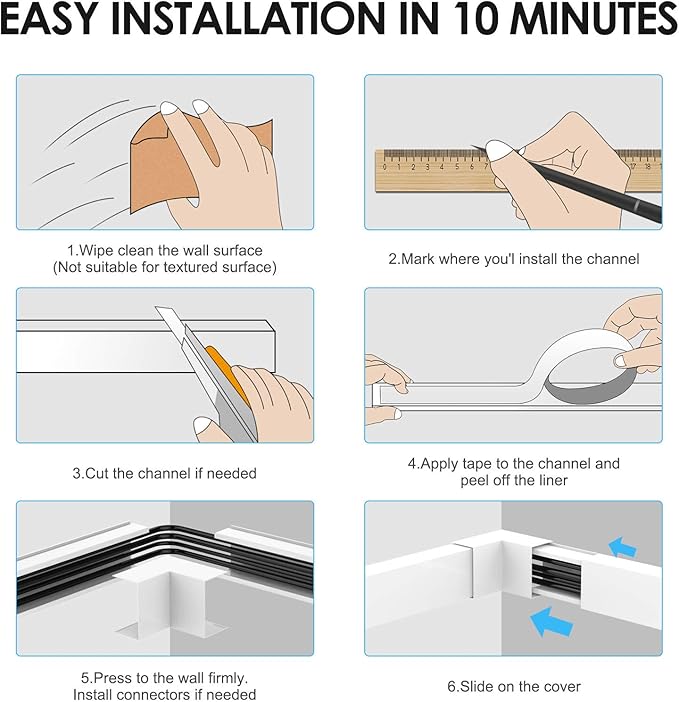 Yecaye Cord Hider, 113in Large Cord Covers for Wires on Wall, Cord Organizer for 3-4 Wires, Easy Install Cable Management Kit, TV Wire Hider for Home Office, W1.18in H0.67in, White