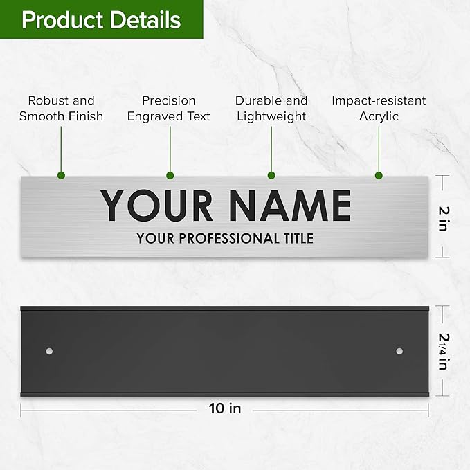 Name Plate for Desk, Personalized Plate, Custom Door Name Plate for Office Doors, Wall, Wall Holder, Laser Engraved, 2" x 10", 18 Color Options, Made in USA by My Sign Center.