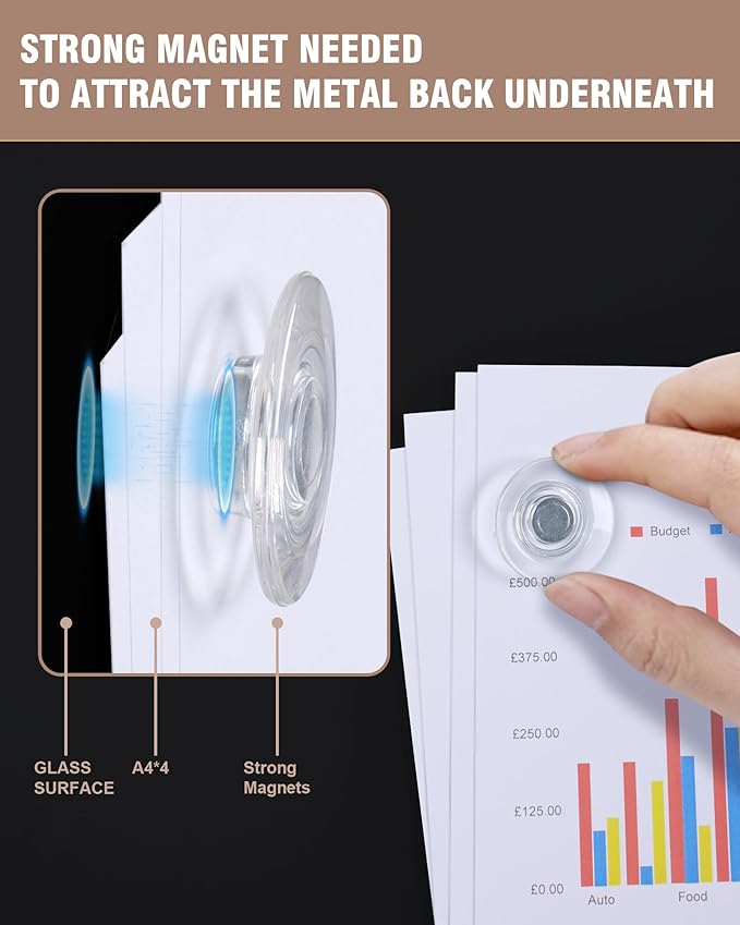 Mifuro Magnetic Glass Whiteboard，48"x36" Wall Mounted Frameless Dry Erase Board for Office, Home & School Black
