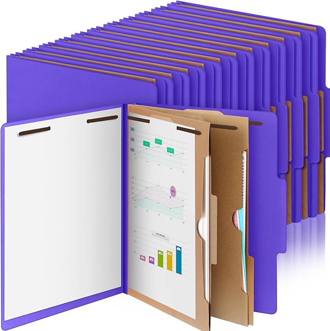Skyygemm 24 Pcs Classification Folders Letter Size, 2 Pocket Dividers Pressboard File Folder with Fasteners, Expanding File Organizer Bulk for Teachers, Clergy, Office, Church, Christmas (Purple)