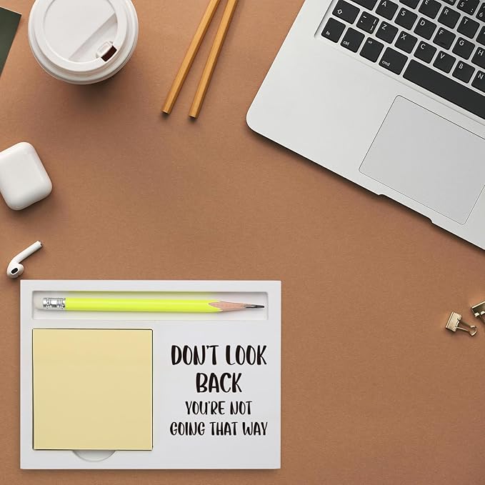 Inspirational Don’t Look Back Quote Sticky Note Holder, Motivational Desk Organizer for Teacher Coworker Boss Graduate, Encouragement Gift for Office School Home Decor Note Pad Holders KBB02
