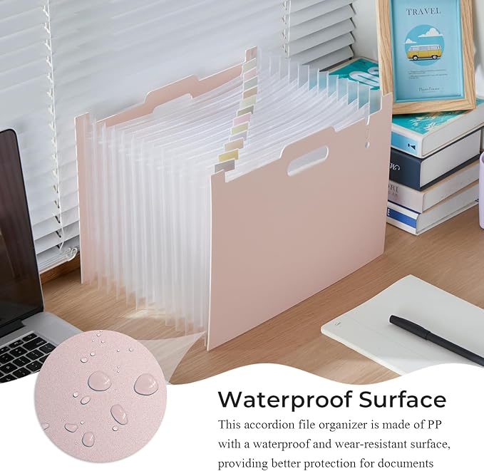 Y YOMA 2 Pack Accordion File Organizer with Handle 12 Pockets Expanding File Folder with Removable Tabs for A4 Letter Size Paper Portable Plastic Filing Organizer Document Bill Receipt Holder, Pink