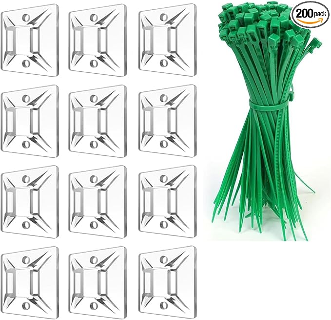 zip tie mounts （100PCS）,transparent adhesive wire clips19.5mm-19.5mm，100PCS 150mm adhesive zip cable tie mounts(green)