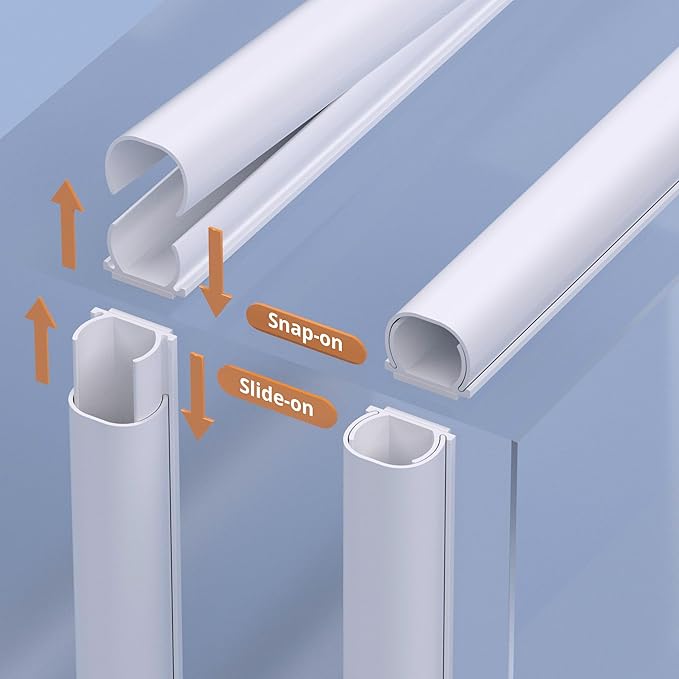 ZhiYo 85in Cord Hider for One Wire, Self-Adhesive Cord Covers for Wires on Wall, Paintable TV Cable Hider Wire Covers for Cords, White Cable Management Raceway Channel, 6X L14in, W0.5in H0.4in