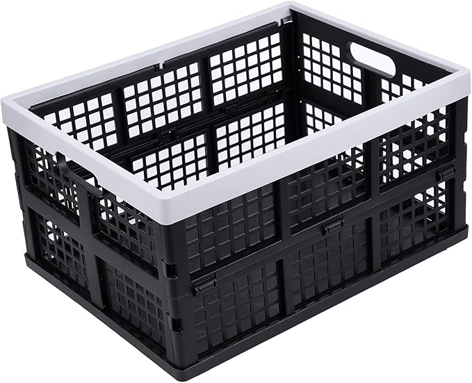 3-Pack Plastic Collapsible Storage Crates-30L,Foldable Plastic Crates for Storage (Black+Gray)