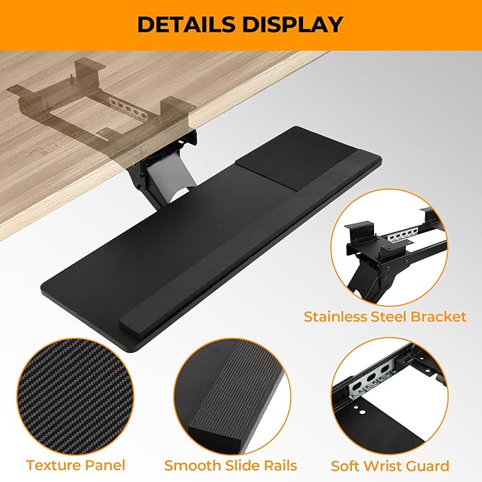 Keyboard Tray - Under Desk Keyboard Tray， 360° Adjustable Slide Out Keyboard Tray Under Desk with Mouse Pad & Wrist Rest， Ergonomic Design Improves Bad Sitting Posture