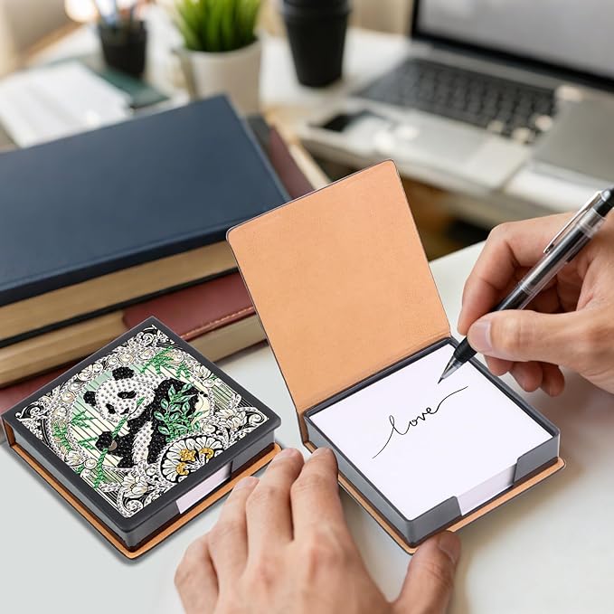 Panda Diamond Painting Kit Note Box,Memo Paper Storage Box Diamond Art,Sticky Note Holder Diamond Art,Diamond Painting Memo Pad For Office Desk. (Panda)