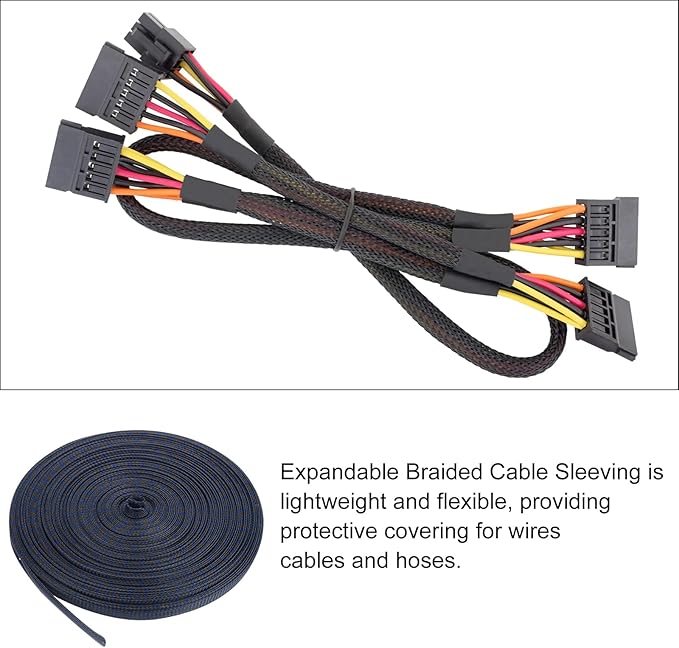 100ft PET Expandable Wire Loom 3/8 Inch, PET Braided Wire Sleeving Cable Management Sleeve Tubing [for Audio Video Home Office Cord Protector]-Black Blue