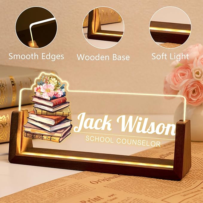 Desk Name Plate Personalized, Custom Office Light Up Name Plate for Teachers, Desk Decorations for Women Men Office, Employee Appreciation Gifts for Teachers Coworkers