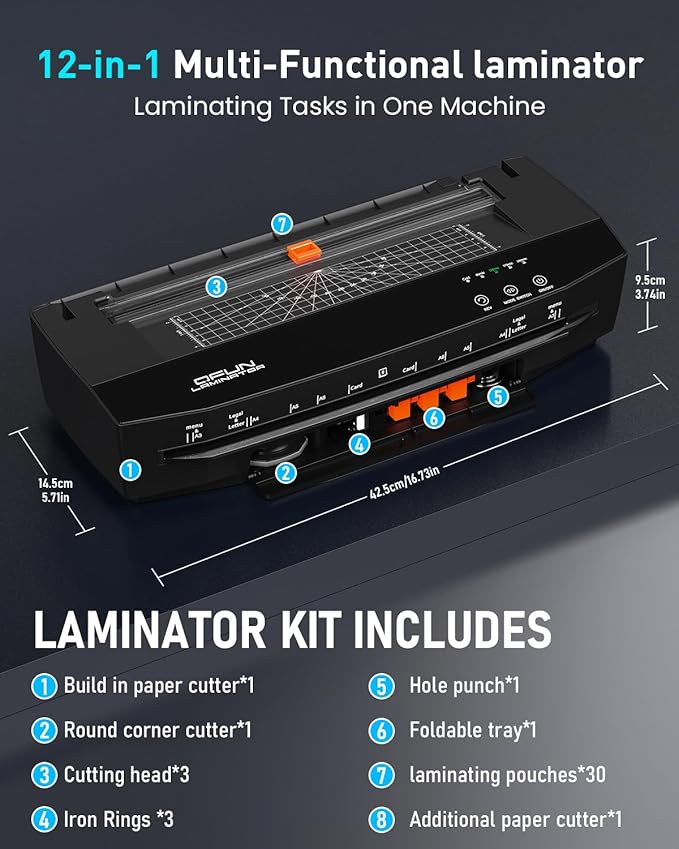 Qfun 3-10 Mil Thermal Laminator Machine 11x17 Heavy Duty Lamination Machine 4-Roller Commercial Laminating Machine 13 inch for Teacher, Large Laminate Machine with Laminating Sheets for Office School