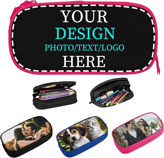 Custom Pencil Case Personalized Add Photo Text Pen Bag Large Capacity Zipper Pencil Box for Office Travel Graduation Gifts