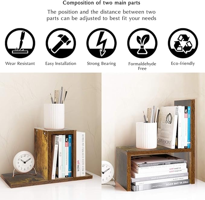 Jerry & Maggie - Desktop Organizer Office Storage Rack Adjustable Wood Display Shelf, Birthday Gifts Toy Home Decor Free Style Rotation Display True Natural Stand Shelf (Natural Wood Tone)